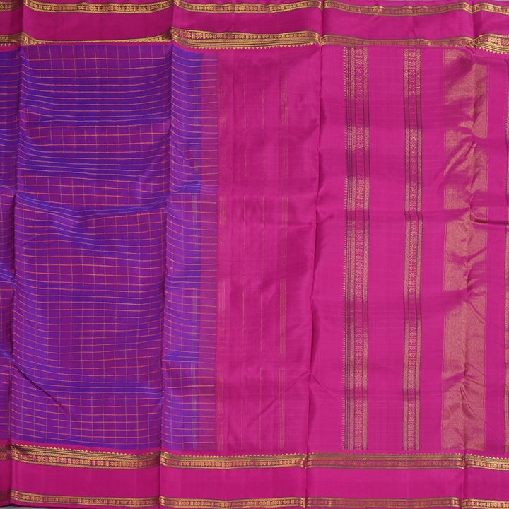 Hayagrivas Purple Handloom Kanjivaram Ten Yards Silk Saree with Pink Border BBD1015J13-1