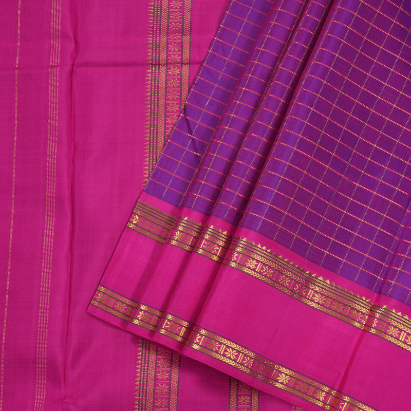 Hayagrivas Purple Handloom Kanjivaram Ten Yards Silk Saree with Pink Border BBD1015J13-1