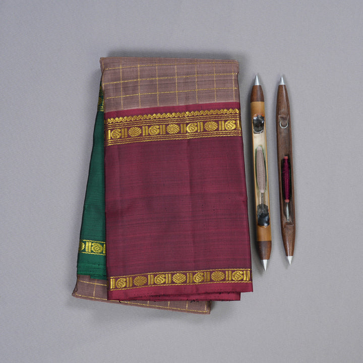 Hayagrivas Rosewood Pink Handloom Kanjivaram Silk Saree with Ganga Jamuna (Green And Maroon) Border BBD1015J2-1