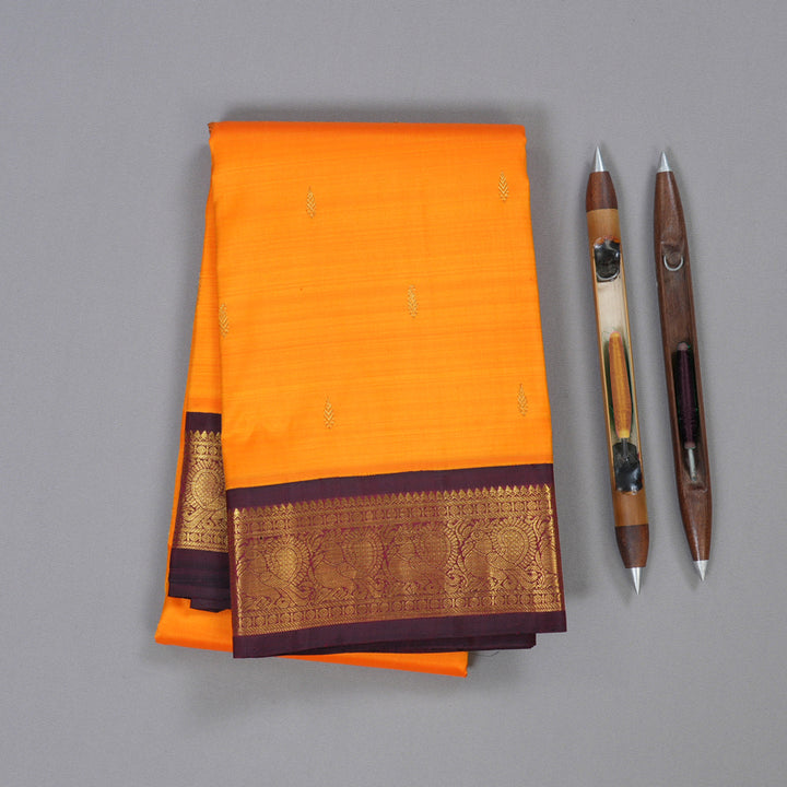 Hayagrivas Mango Yellow Kanjivaram Silk Saree with Wine Maroon Border BBD1015J6-2