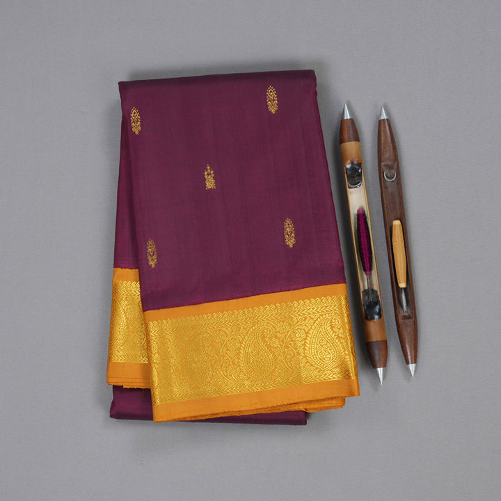 Hayagrivas Wine Maroon Handloom Kanjivaram Silk Saree with Mustard Border BBD1015J6-3