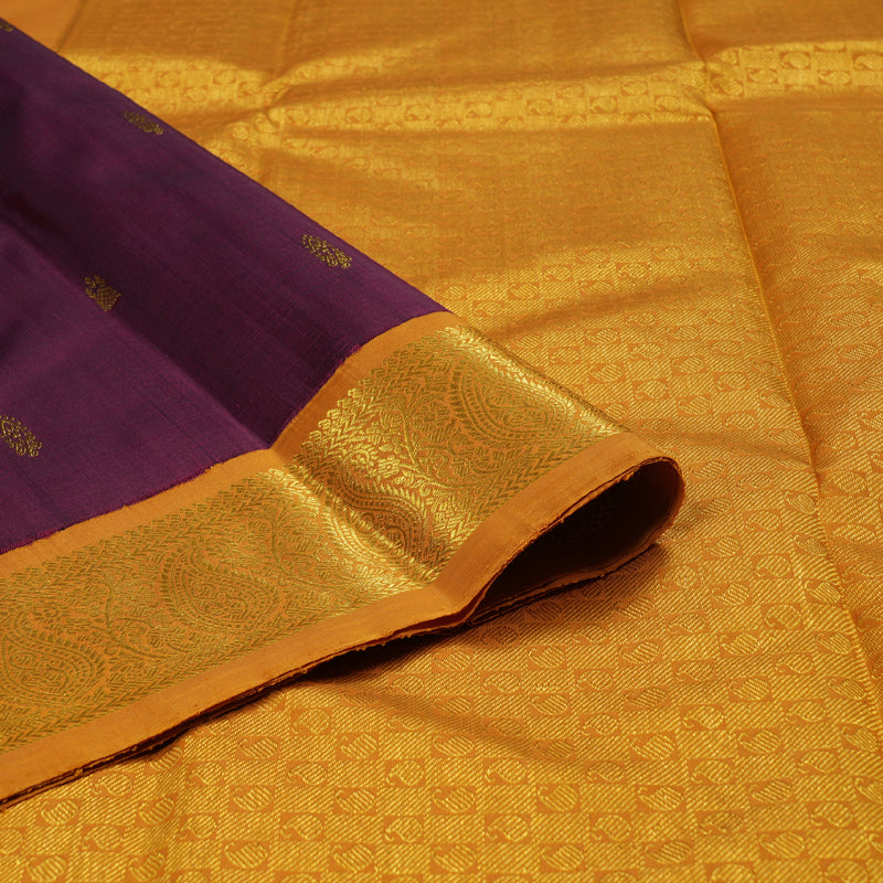 Hayagrivas Wine Maroon Handloom Kanjivaram Silk Saree with Mustard Border BBD1015J6-3