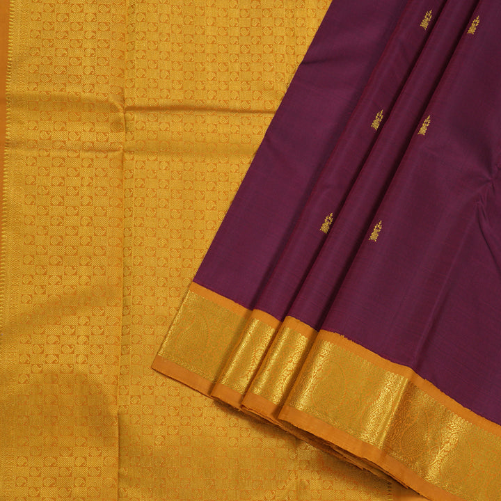 Hayagrivas Wine Maroon Handloom Kanjivaram Silk Saree with Mustard Border BBD1015J6-3