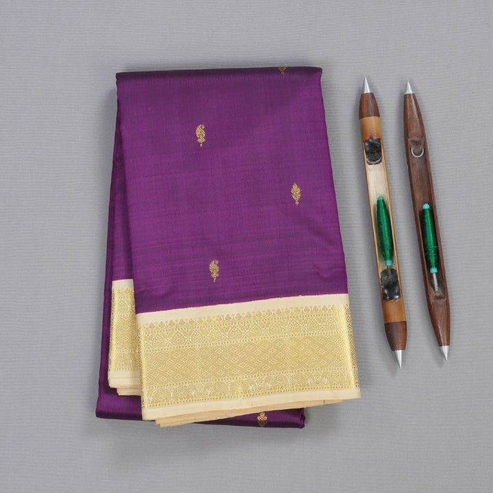 Hayagrivas Dark Purple Kanjivaram Silk Saree with Half White Border BBD1015J6-4