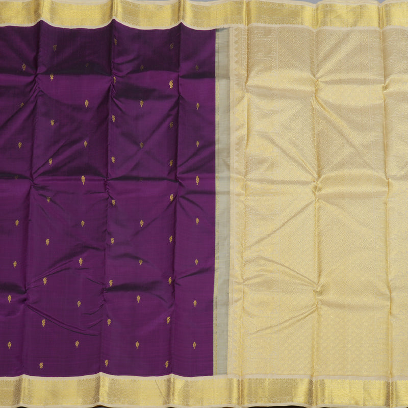 Hayagrivas Dark Purple Kanjivaram Silk Saree with Half White Border BBD1015J6-4