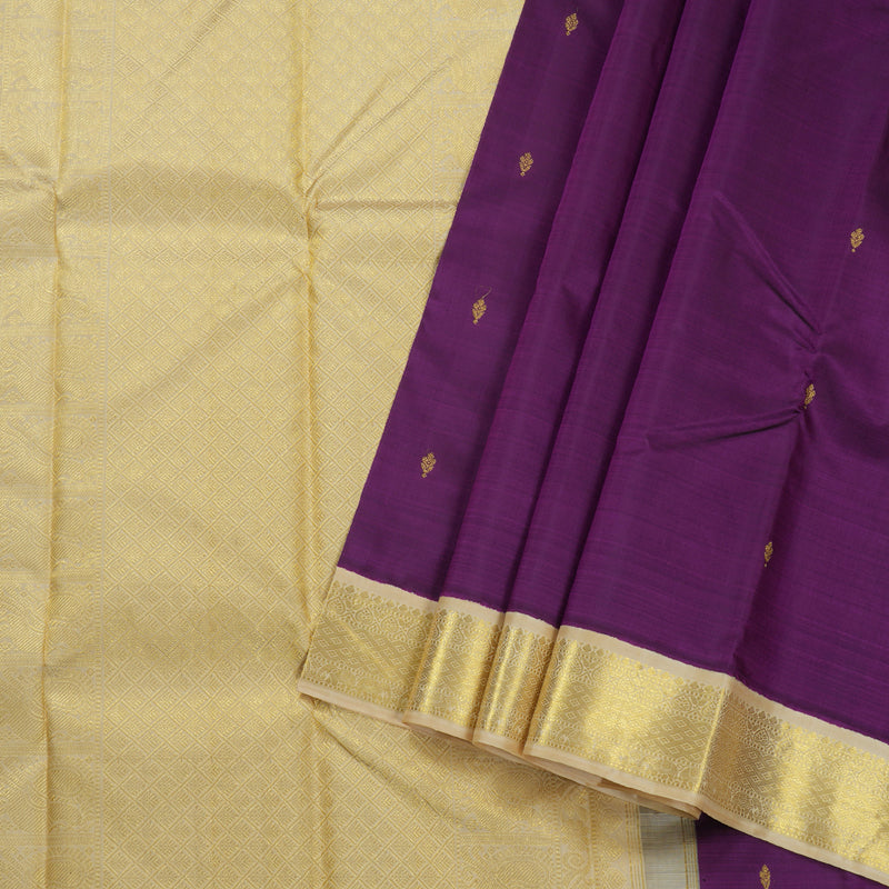 Hayagrivas Dark Purple Kanjivaram Silk Saree with Half White Border BBD1015J6-4