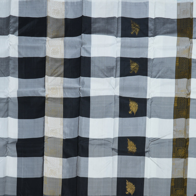 Hayagrivas Black And White Checks Handloom Kanjivaram Silk Saree BBD1016J1-1