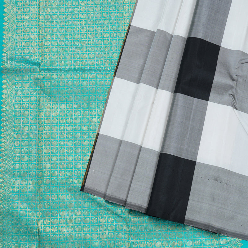 Hayagrivas Black And White Checks Handloom Kanjivaram Silk Saree BBD1016J1-1