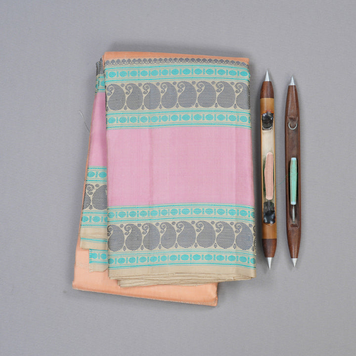 Hayagrivas Peach Orange Handloom Kanjivaram Silk Saree with Baby Pink Border BBD1017J4-2