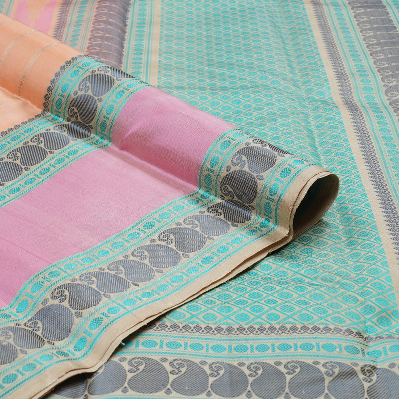 Hayagrivas Peach Orange Handloom Kanjivaram Silk Saree with Baby Pink Border BBD1017J4-2