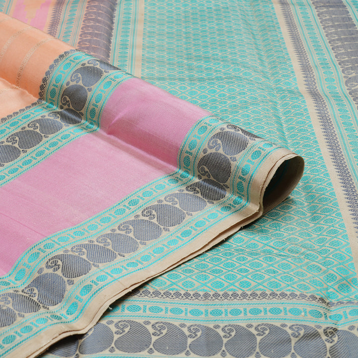 Hayagrivas Peach Orange Handloom Kanjivaram Silk Saree with Baby Pink Border BBD1017J4-2