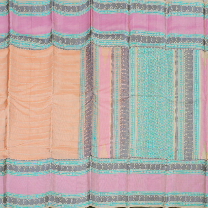 Hayagrivas Peach Orange Handloom Kanjivaram Silk Saree with Baby Pink Border BBD1017J4-2