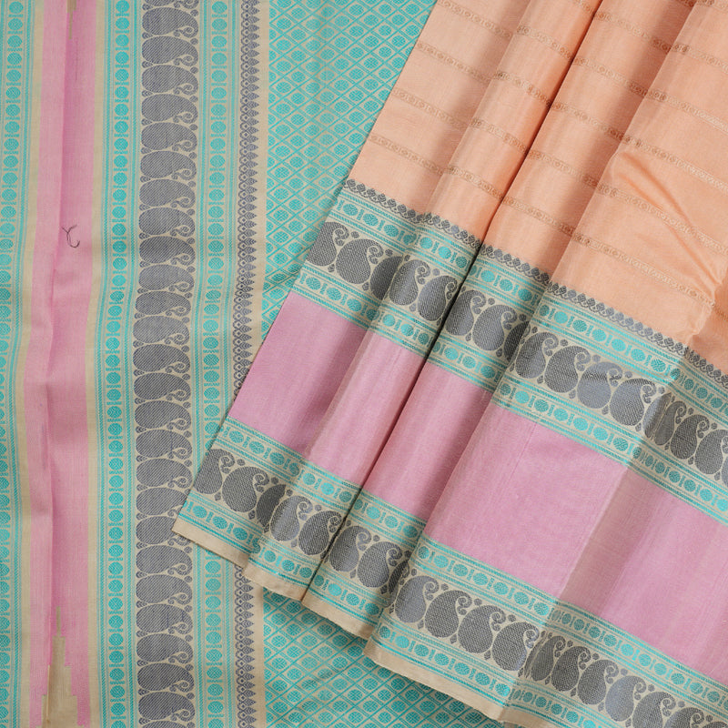 Hayagrivas Peach Orange Handloom Kanjivaram Silk Saree with Baby Pink Border BBD1017J4-2