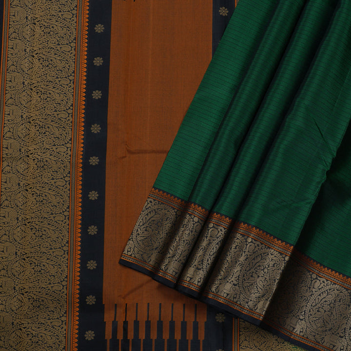 Hayagrivas Bottle Green Kanjivaram Silk Saree with Black Border BBD1017J6-4