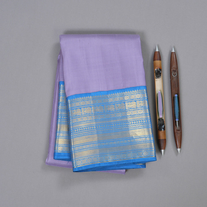 Hayagrivas Dark Lilac Color Kanjivaram Silk Saree with Dark Sky Blue Border BBD1018J1-3