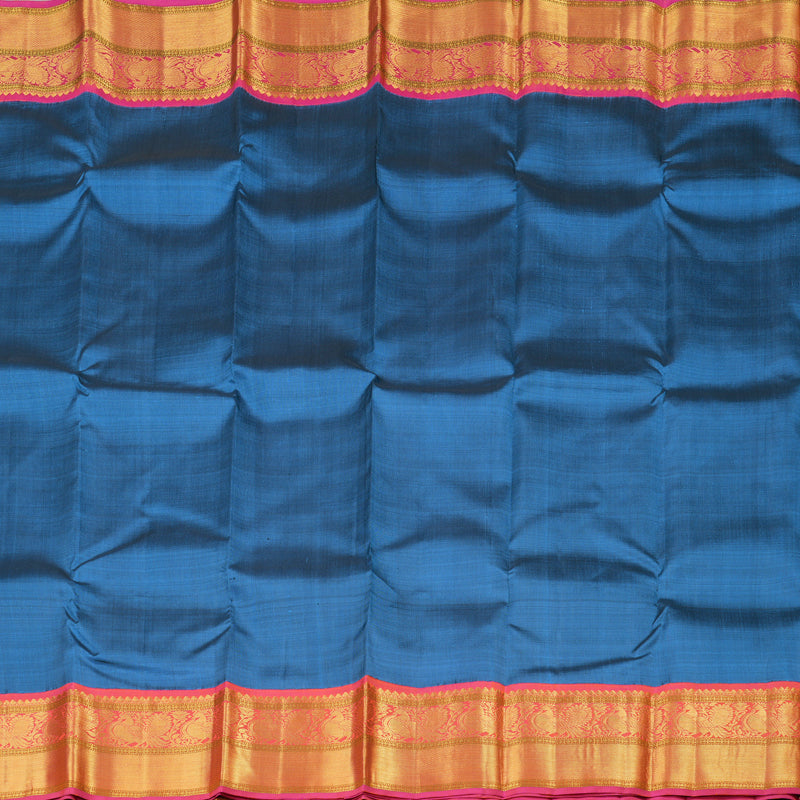 Hayagrivas Dark Sky Blue Handloom Kanjivaram Silk Saree with Orangish Pink Border BBD1021J3-1