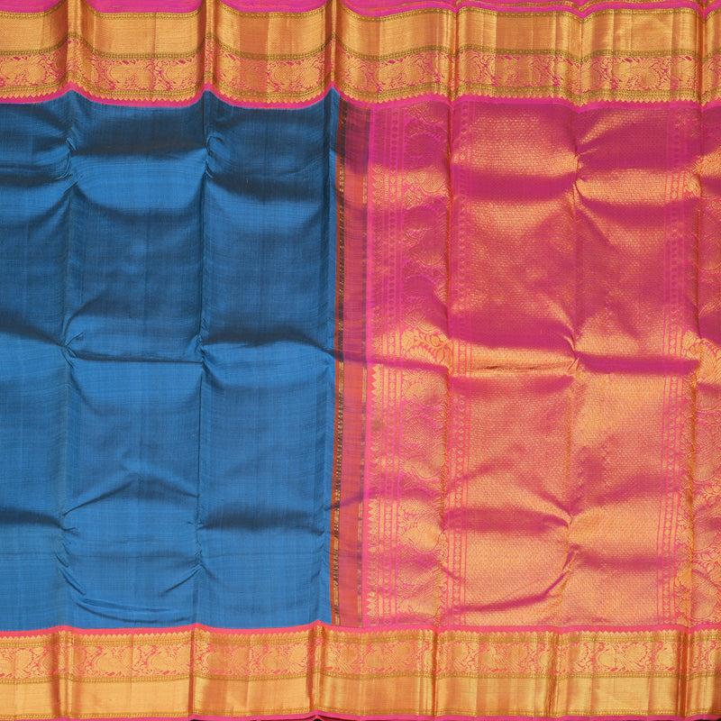 Hayagrivas Dark Sky Blue Handloom Kanjivaram Silk Saree with Orangish Pink Border BBD1021J3-1