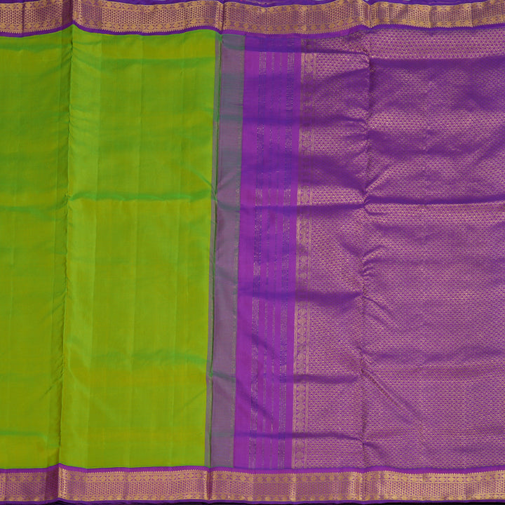 Hayagrivas Fluorescent Green Handloom Kanjivaram Ten Yards Silk Saree with Purple Border BBD1024J2-1