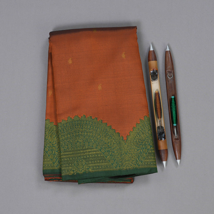 Hayagrivas Burnt Orange Handloom Kanjivaram Silk Saree with Bottle Green Border BBD1030J2-1