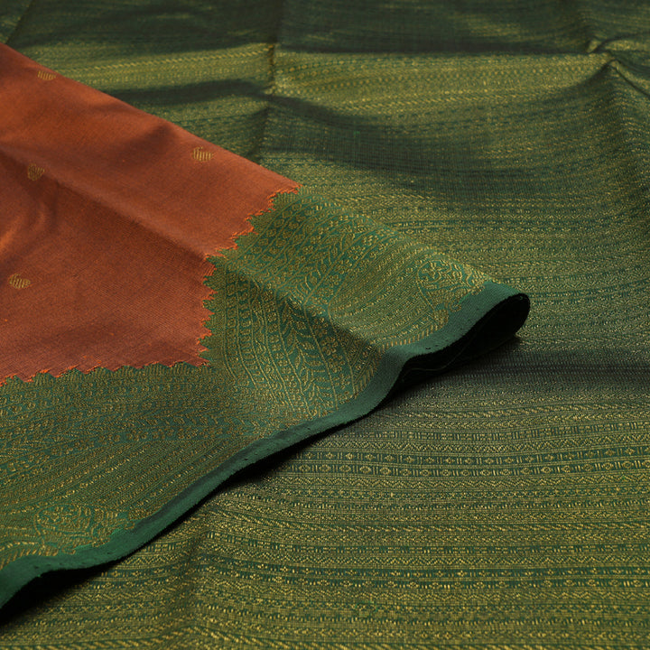 Hayagrivas Burnt Orange Handloom Kanjivaram Silk Saree with Bottle Green Border BBD1030J2-1