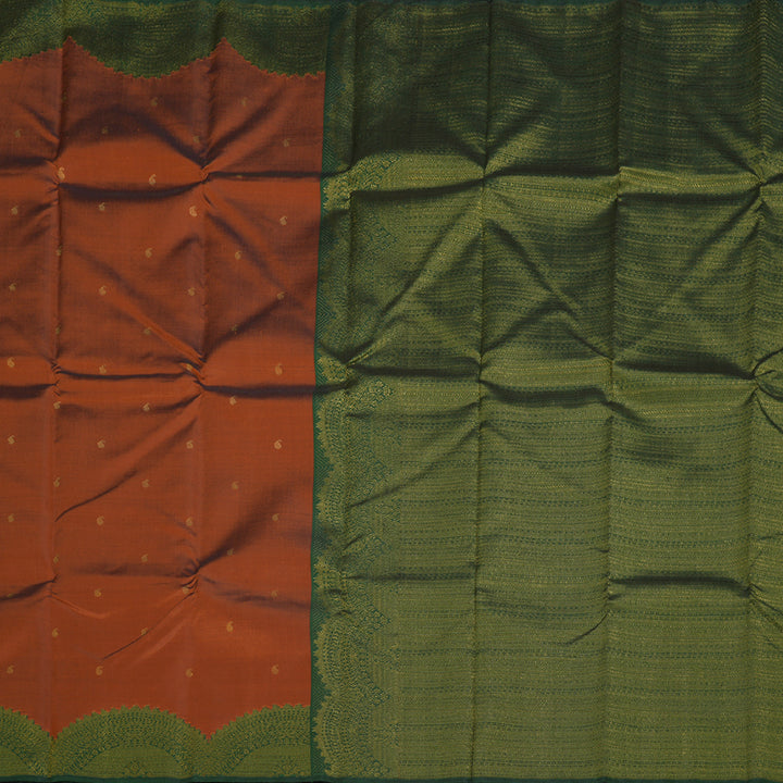 Hayagrivas Burnt Orange Handloom Kanjivaram Silk Saree with Bottle Green Border BBD1030J2-1