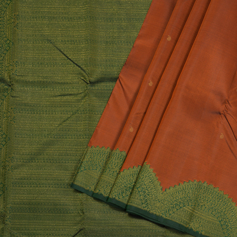 Hayagrivas Burnt Orange Handloom Kanjivaram Silk Saree with Bottle Green Border BBD1030J2-1