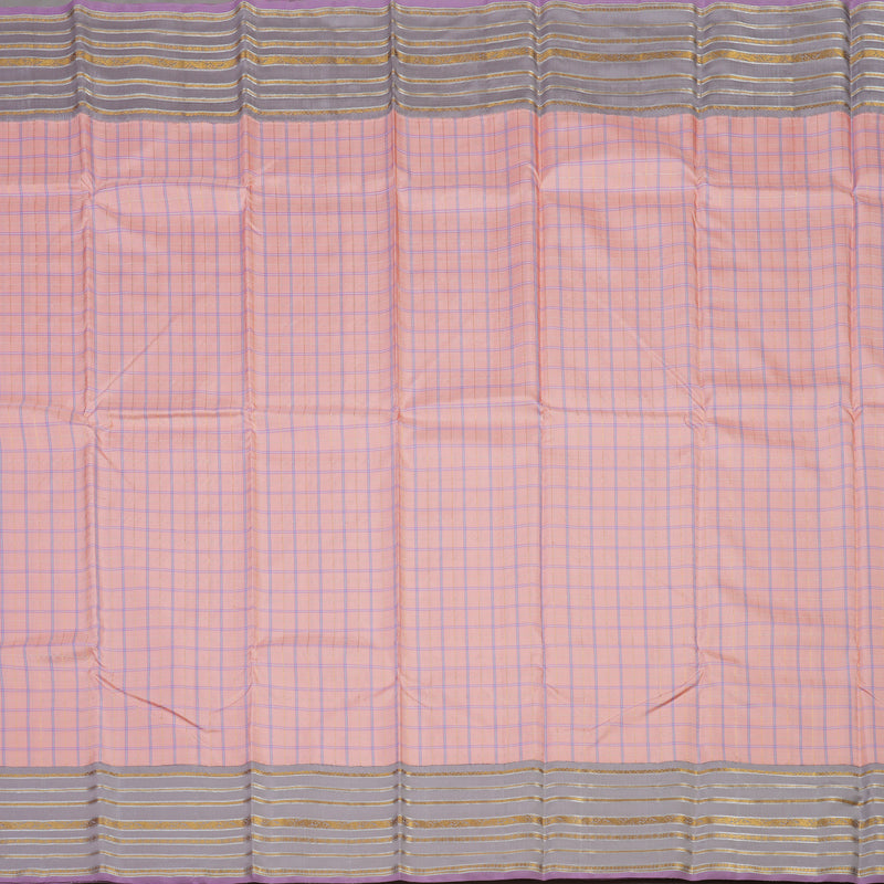 Hayagrivas Handloom Peach Pink Kanjivaram Silk Saree with Lilac-Grey Border BBD1033J4-1