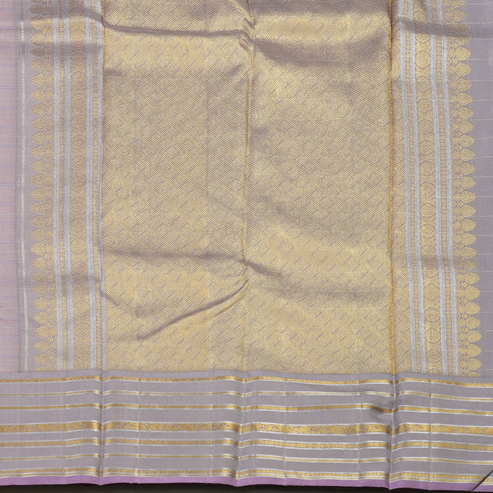 Hayagrivas Handloom Peach Pink Kanjivaram Silk Saree with Lilac-Grey Border BBD1033J4-1