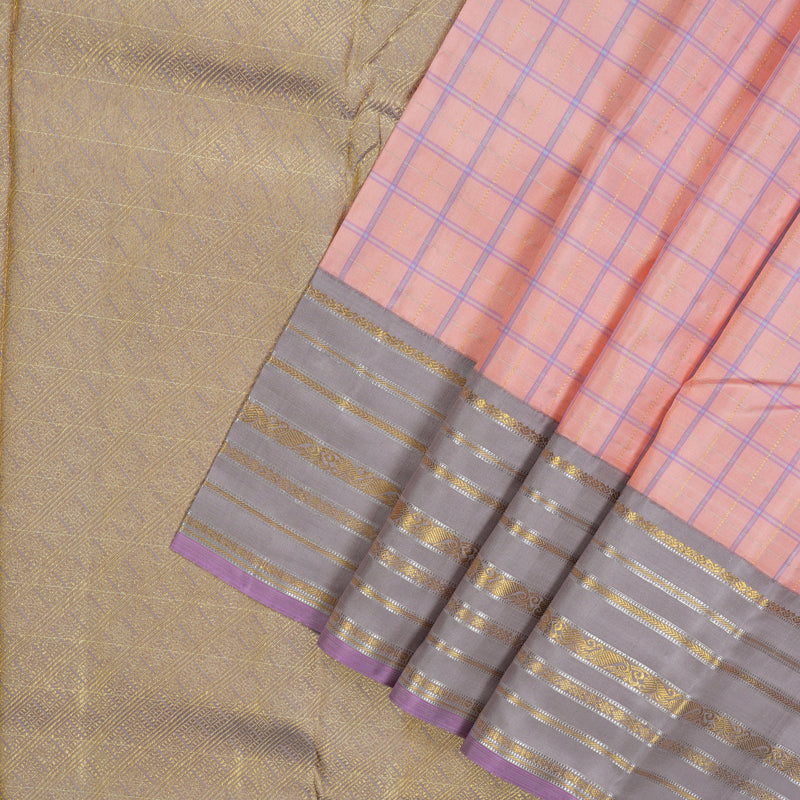 Hayagrivas Handloom Peach Pink Kanjivaram Silk Saree with Lilac-Grey Border BBD1033J4-1