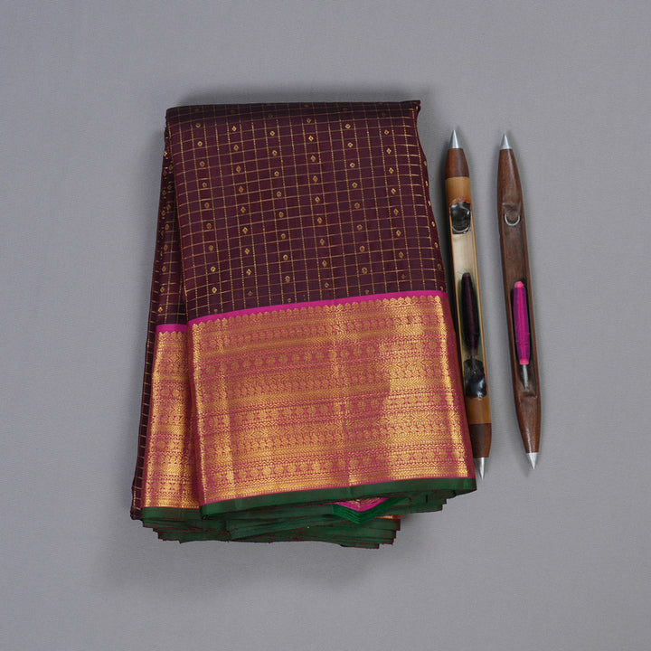 Hayagrivas Wine Maroon Kanjivaram Silk Saree with Pink Border BBD1037J4-1