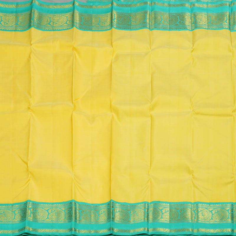 Hayagrivas Yellow Handloom Kanjivaram Silk Saree with Sea Blue Border BBD1038J6-7