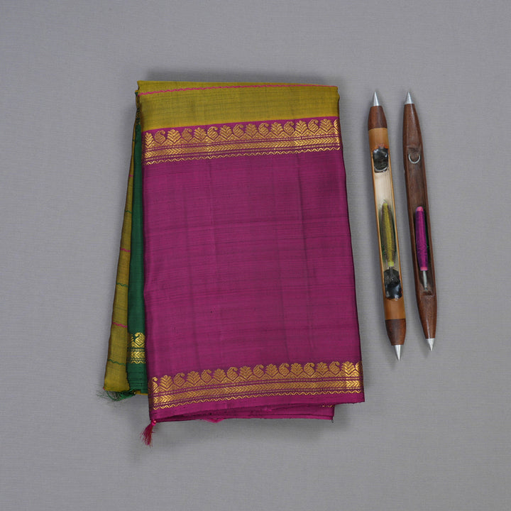 Hayagrivas Sampanga Yellow Handloom Kanjivaram Silk Saree with Ganga Jamuna (Green And Purple) Border BBD1041J2-4