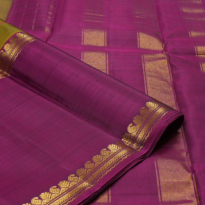 Hayagrivas Sampanga Yellow Handloom Kanjivaram Silk Saree with Ganga Jamuna (Green And Purple) Border BBD1041J2-4