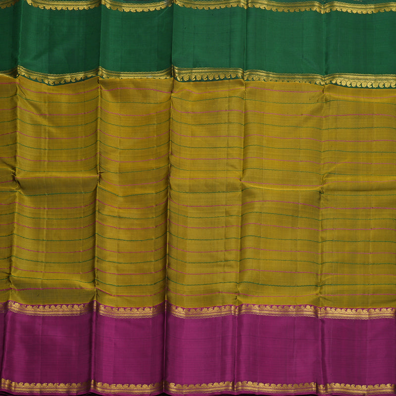 Hayagrivas Sampanga Yellow Handloom Kanjivaram Silk Saree with Ganga Jamuna (Green And Purple) Border BBD1041J2-4