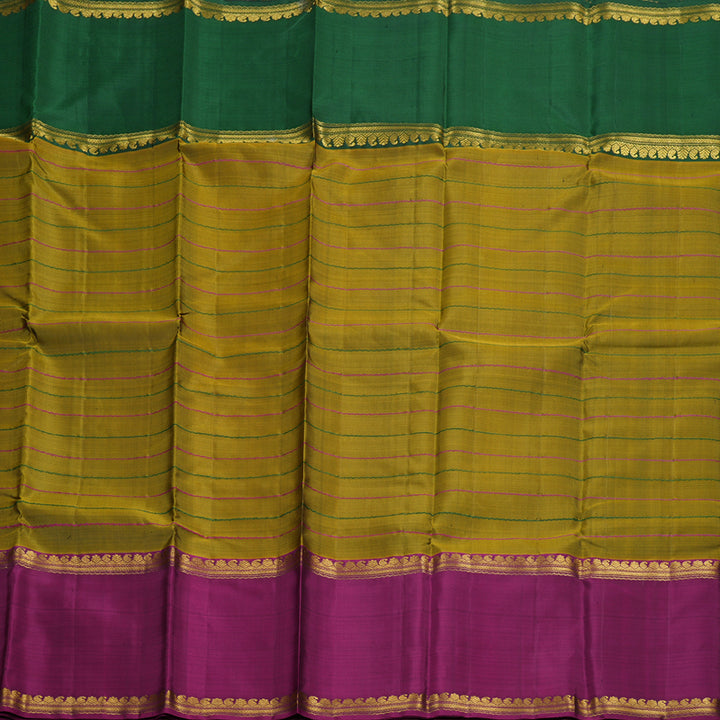 Hayagrivas Sampanga Yellow Handloom Kanjivaram Silk Saree with Ganga Jamuna (Green And Purple) Border BBD1041J2-4