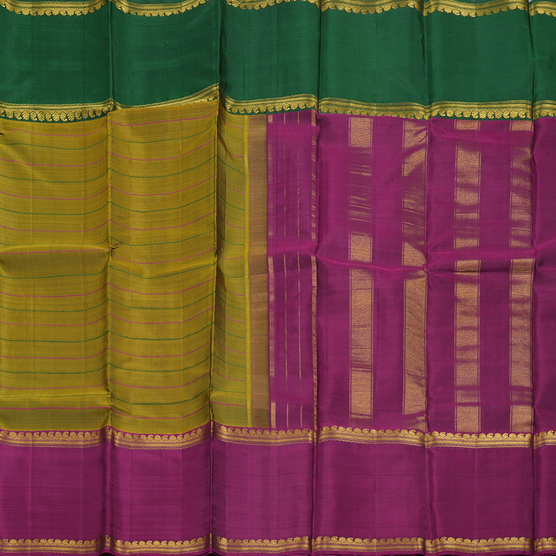 Hayagrivas Sampanga Yellow Handloom Kanjivaram Silk Saree with Ganga Jamuna (Green And Purple) Border BBD1041J2-4