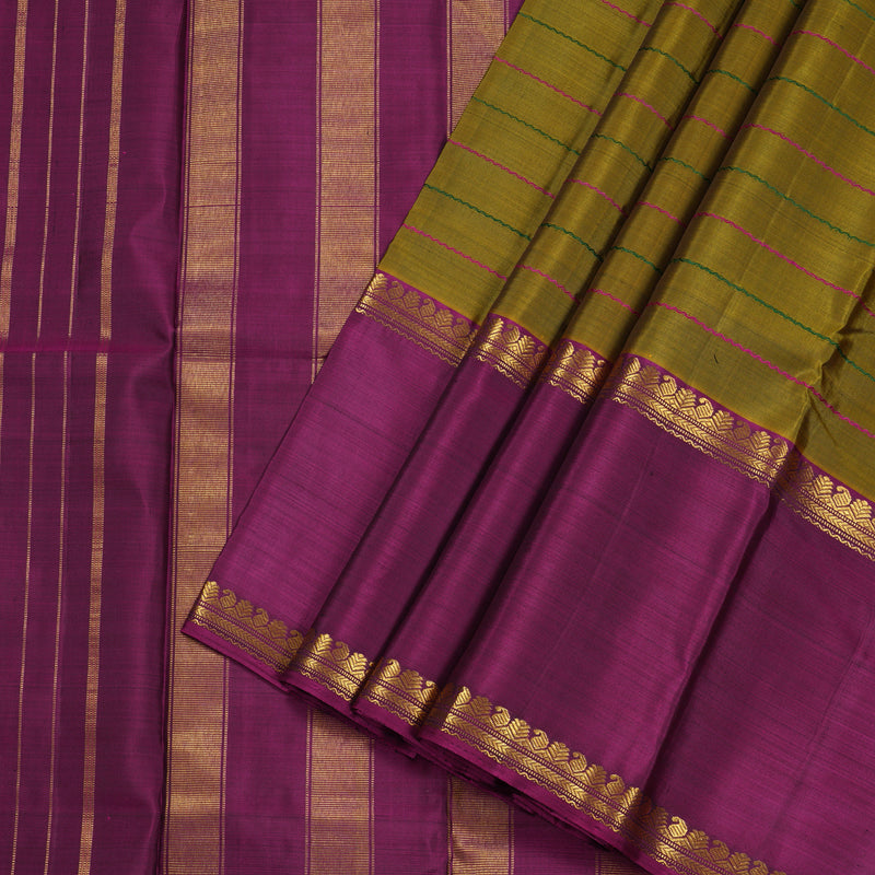 Hayagrivas Sampanga Yellow Handloom Kanjivaram Silk Saree with Ganga Jamuna (Green And Purple) Border BBD1041J2-4