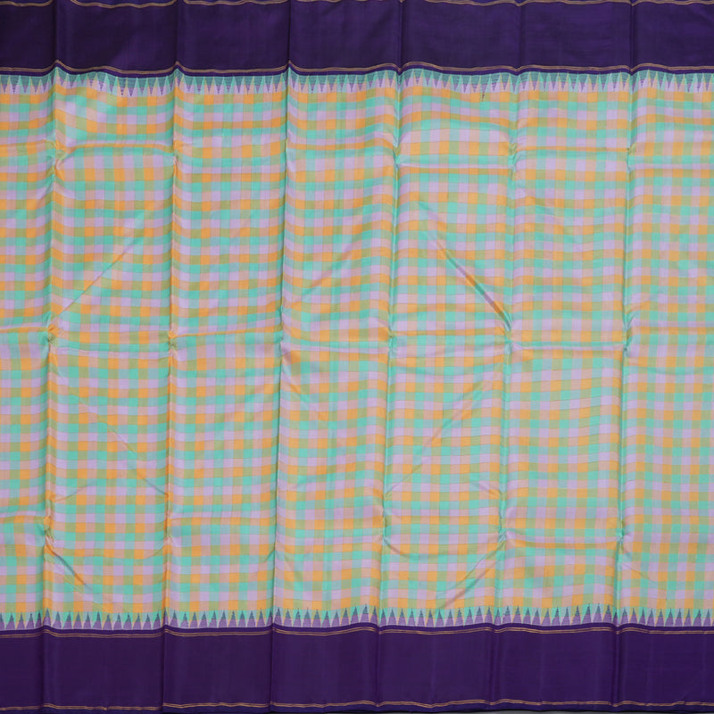 Hayagrivas Multi Color Checks Kanjivaram Silk Saree with Purplish Blue Border BBD1042J4-1