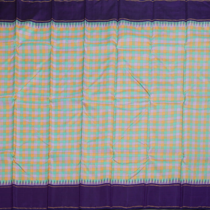 Hayagrivas Multi Color Checks Kanjivaram Silk Saree with Purplish Blue Border BBD1042J4-1