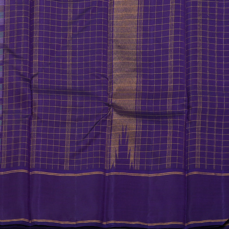 Hayagrivas Multi Color Checks Kanjivaram Silk Saree with Purplish Blue Border BBD1042J4-1