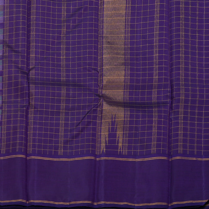 Hayagrivas Multi Color Checks Kanjivaram Silk Saree with Purplish Blue Border BBD1042J4-1