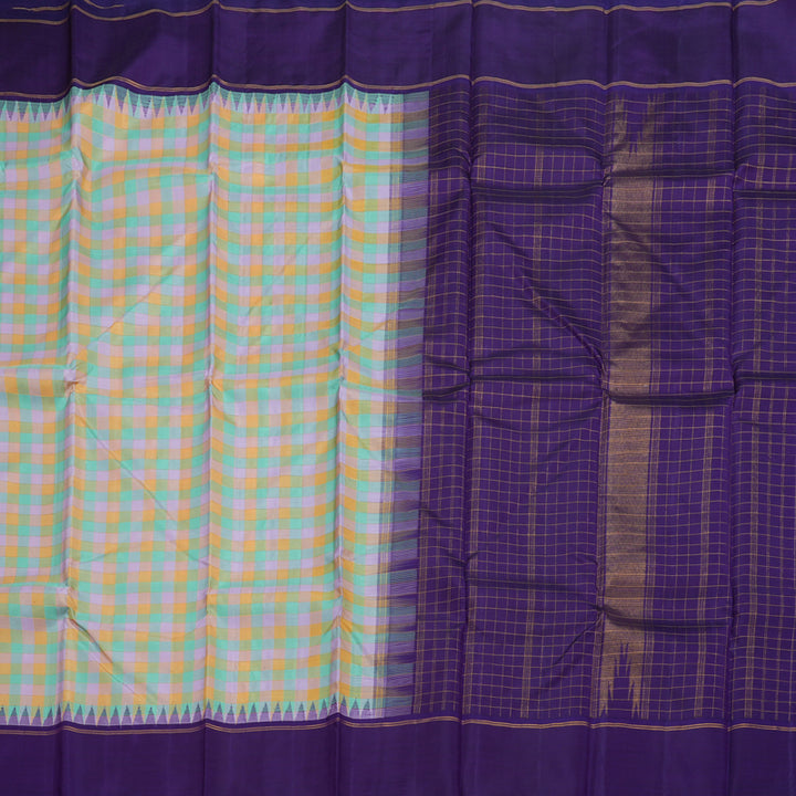 Hayagrivas Multi Color Checks Kanjivaram Silk Saree with Purplish Blue Border BBD1042J4-1