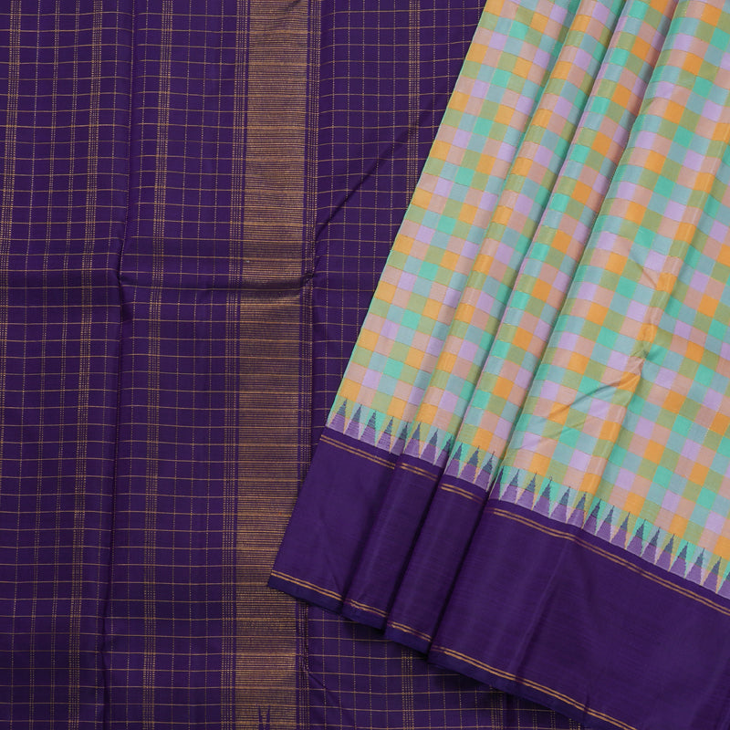 Hayagrivas Multi Color Checks Kanjivaram Silk Saree with Purplish Blue Border BBD1042J4-1