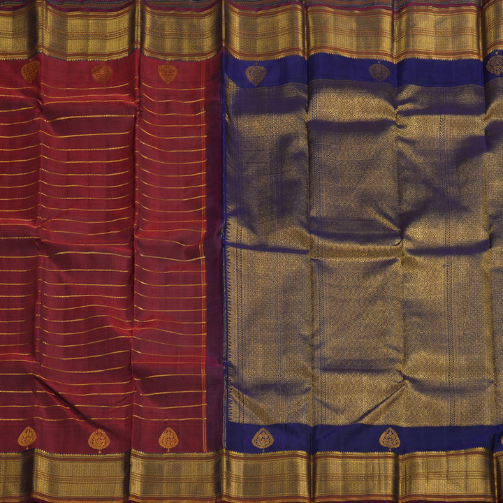 Hayagrivas Wine Maroon Veldhari Kanjivaram Silk Saree with Blue Border BBD1042J5-1