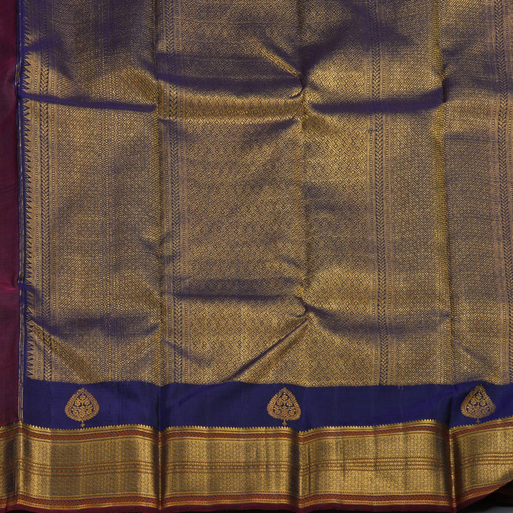 Hayagrivas Wine Maroon Veldhari Kanjivaram Silk Saree with Blue Border BBD1042J5-1