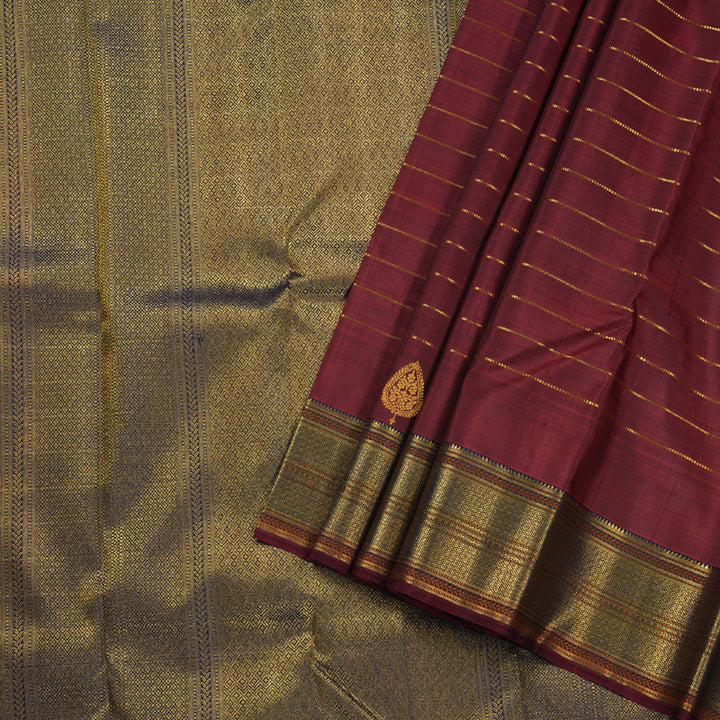 Hayagrivas Wine Maroon Veldhari Kanjivaram Silk Saree with Blue Border BBD1042J5-1