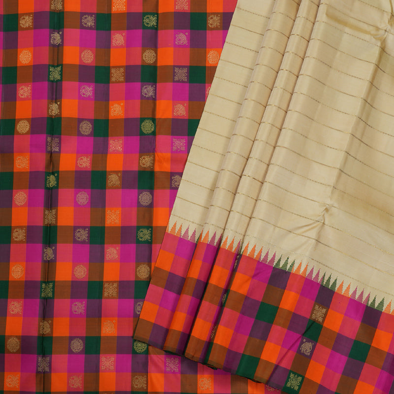 Hayagrivas Sandal Kanjivaram Silk Saree with Multi Color Checks Border BBD1042J7-1