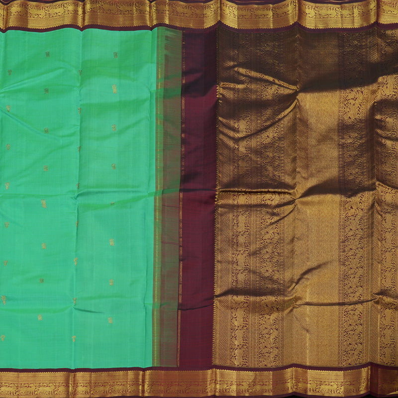 Hayagrivas Teal Green Kanjivaram Silk Saree with Wine Maroon Border BBD1048J5-2