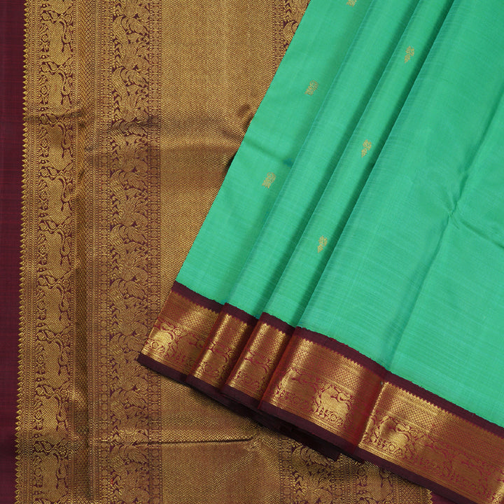 Hayagrivas Teal Green Kanjivaram Silk Saree with Wine Maroon Border BBD1048J5-2