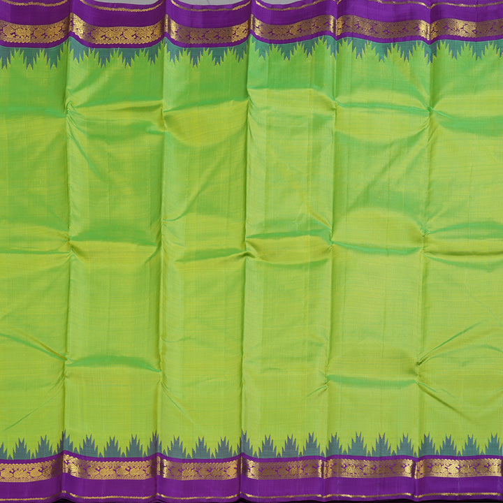 Hayagrivas Exquisite Fluorescent Green Handloom Kanjivaram Silk Saree with Purple Border BBD1048J6-1